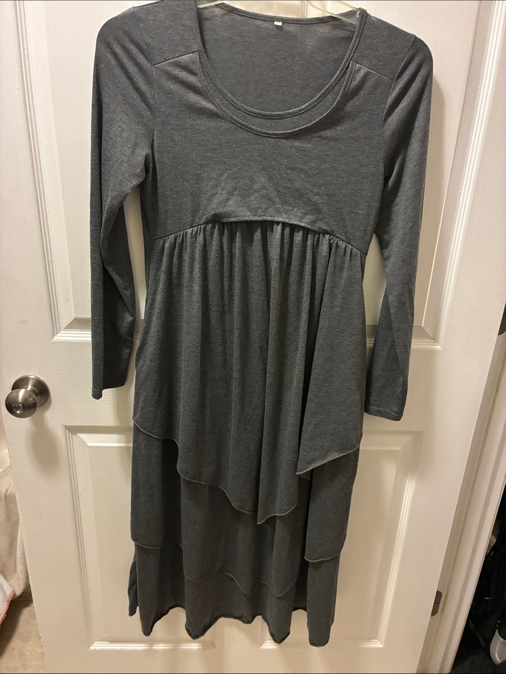 Unlabeled Gray Long Sleeve Tiered Maxi Dress
